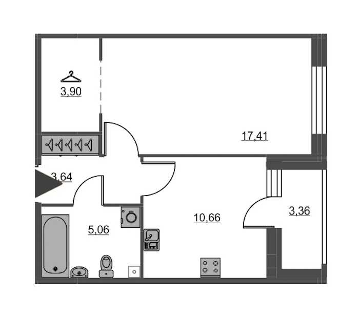 Однокомнатная квартира в : площадь 40.67 м2 , этаж: 2 – купить в Санкт-Петербурге